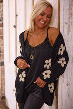 Load image into Gallery viewer, Black Floral Print Knitted Open Front Loose Cardigan
