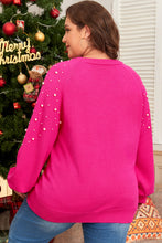 Cargar imagen en el visor de la galería, Strawberry Pink Pearled Decor Raglan Sleeve Plus Size Sweater
