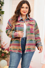 Load image into Gallery viewer, Pink Plus Size Aztec Printed Flap Pocket Shacket
