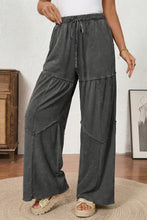 Cargar imagen en el visor de la galería, Black Mineral Wash Tiered Wide Leg Patchwork Drawstring Pants
