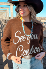 Load image into Gallery viewer, Coffee See You Cowboy Embroidered Western Graphic Sweater
