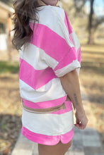 Cargar imagen en el visor de la galería, Rose Stripe Colorblock Trim Polo Tee Drawstring Mini Skort 2pcs Set
