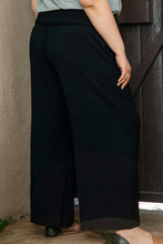 Load image into Gallery viewer, Black Shirred High Waist Plus Size Wide Leg Pants
