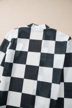 Load image into Gallery viewer, Black Checkered Waffle Knit Thumbhole Open Front Cardigan
