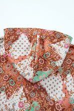 Cargar imagen en el visor de la galería, Khaki Vintage Floral Printed Sherpa Lined Hooded Jacket
