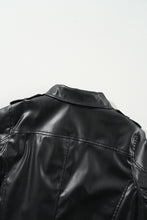 Cargar imagen en el visor de la galería, Black PU Leather Lapel Collar Zipper Jacket
