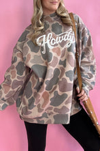 Cargar imagen en el visor de la galería, Multicolour Camo Print Howdy Western Style Baggy Pullover Sweatshirt
