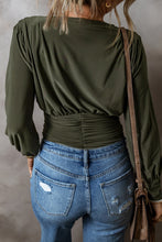 Cargar imagen en el visor de la galería, Moss Green Ruched Wrap V Neck Long Sleeve Bodysuit
