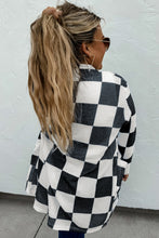 Cargar imagen en el visor de la galería, Black Checkered Waffle Knit Thumbhole Open Front Cardigan
