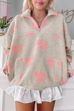 Cargar imagen en el visor de la galería, Gray Bow Sherpa Quarter Zip Drop Shoulder Baggy Sweatshirt
