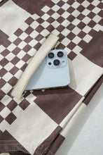 Load image into Gallery viewer, Brown Checkered Print Patchwork Corduroy Shacket
