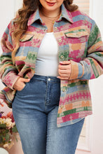 Load image into Gallery viewer, Pink Plus Size Aztec Printed Flap Pocket Shacket
