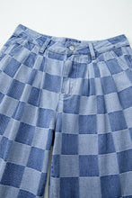 Cargar imagen en el visor de la galería, Dusk Blue Checkered Denim Wide Leg Jeans
