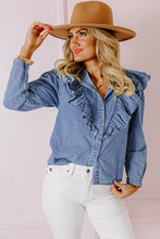 Cargar imagen en el visor de la galería, Dusk Blue Denim Ruffled Casual Top
