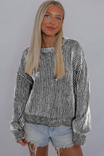 Load image into Gallery viewer, Black Striped Print Ribbed Trim Round Neck Sweater
