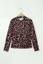 Load image into Gallery viewer, Khaki Leopard High Neck Long Sleeve Western Slim Top

