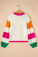 Cargar imagen en el visor de la galería, Beige Colorblock Flower Print Cable Knit Loose Sweater
