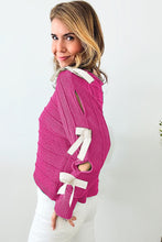 Load image into Gallery viewer, Hot Pink Bow Knot Cut Out Round Neck Loose Sweater
