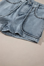 Load image into Gallery viewer, Dusk Blue Studded Acid Wash Jean Shorts
