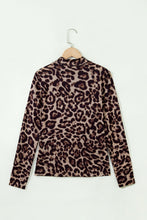 Load image into Gallery viewer, Khaki Leopard High Neck Long Sleeve Western Slim Top
