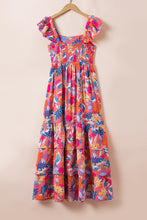 Load image into Gallery viewer, Pink Floral Print Sleeveless Ruffle Tiered Maxi Dress
