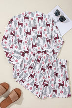 Load image into Gallery viewer, White Christmas Deer Printed Shirt and Shorts Lounge Set
