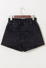 Load image into Gallery viewer, Black Drawstring High Waist Casual Denim Shorts with Pockets
