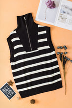 Cargar imagen en el visor de la galería, Black Stripe Zipped Collar Knit Sweater Tank
