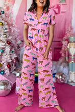 Load image into Gallery viewer, Pink Cheetah Print Short Sleeve Shirt and Pants Lounge Set
