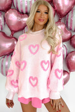 Cargar imagen en el visor de la galería, Pink Heart Shape Bubble Sleeve Baggy Sweater
