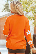 Cargar imagen en el visor de la galería, Orange Floral Print Knitted Open Front Loose Cardigan
