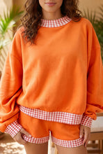 Cargar imagen en el visor de la galería, Carrot Gingham Trim Baggy Pullover 2pcs Short Set
