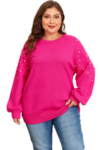 Cargar imagen en el visor de la galería, Strawberry Pink Pearled Decor Raglan Sleeve Plus Size Sweater
