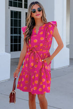 Cargar imagen en el visor de la galería, Rose Double Polka Dot V Neck Ruffled Short Sleeve Dress
