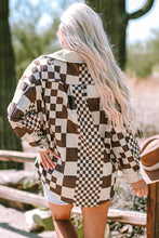 Cargar imagen en el visor de la galería, Brown Checkered Print Patchwork Corduroy Shacket
