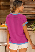 Load image into Gallery viewer, Bright Pink Textured Contrast Trim Round Neck T Shirt
