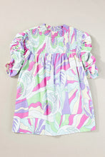 Cargar imagen en el visor de la galería, Green Abstract Print Bubble Sleeve Smock Detail Blouse
