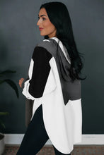 Load image into Gallery viewer, Black Color Block Exposed Seam Buttoned Neckline Hoodie
