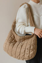 Load image into Gallery viewer, Nude Beige Quilted Zipper Large Shoulder Bag
