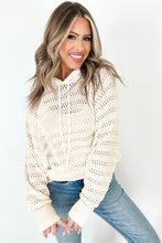 Cargar imagen en el visor de la galería, White Pointelle Knit Raglan Sleeve Hooded Sweater
