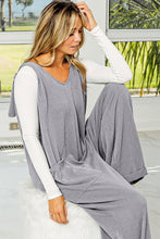 Cargar imagen en el visor de la galería, Dark Grey Corded Tie Straps V Neck Wide Leg Jumpsuit
