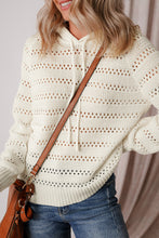 Load image into Gallery viewer, White Pointelle Knit Raglan Sleeve Hooded Sweater
