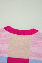 Cargar imagen en el visor de la galería, Rose Red Color Block Drop Shoulder Crewneck Loose Fit Sweater
