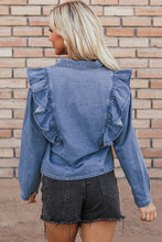 Load image into Gallery viewer, Dusk Blue Denim Ruffled Casual Top
