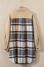 Cargar imagen en el visor de la galería, Khaki Plaid Patchwork Long Sleeve Shirt Mini Dress
