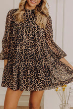 Cargar imagen en el visor de la galería, Brown Leopard Print Long Sleeve Short Shift Dress
