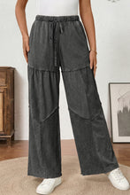 Cargar imagen en el visor de la galería, Black Mineral Wash Tiered Wide Leg Patchwork Drawstring Pants
