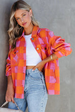 Load image into Gallery viewer, Orange Plaid Chest Pockets Button-up Turn Down Collar Jacket
