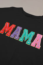 Cargar imagen en el visor de la galería, Black MAMA Chenille Patched Crew Neck T Shirt
