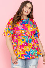 Load image into Gallery viewer, Pink Floral Print Short Sleeve Plus Size Babydoll Blouse
